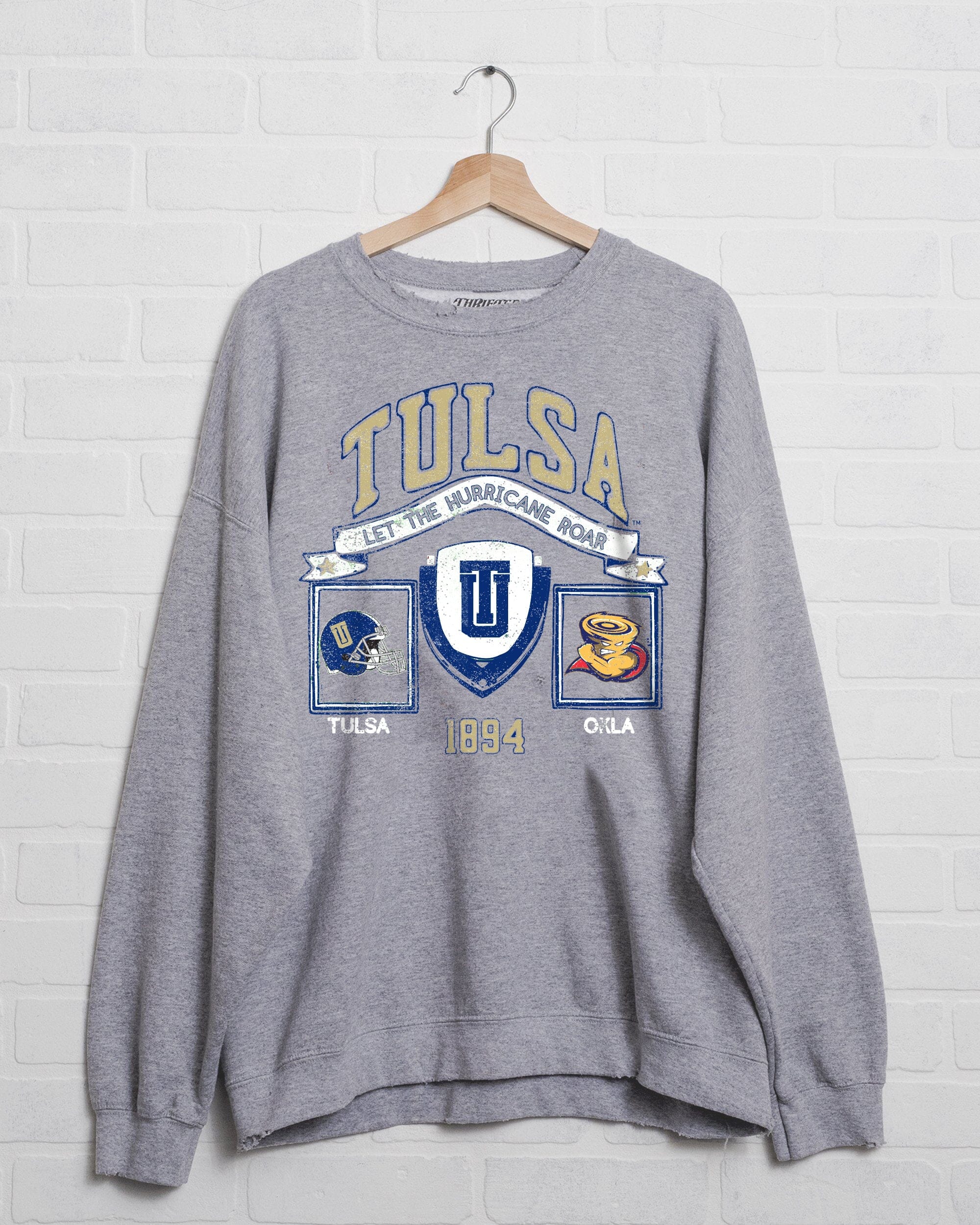 University of Tulsa Prep Patch Gray Thrifted Sweatshirt