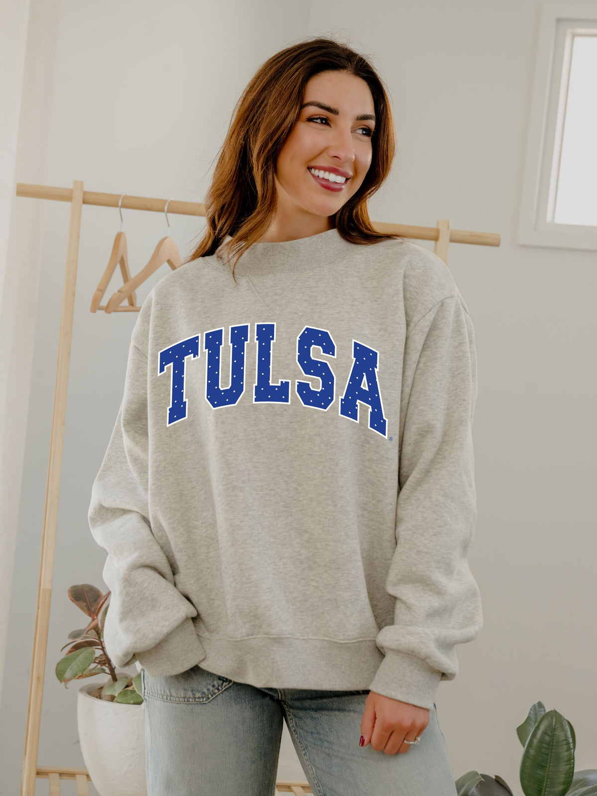 Tulsa Polka Dot Puff Ink Weekend Ash Gray Mock Neck Sweatshirt