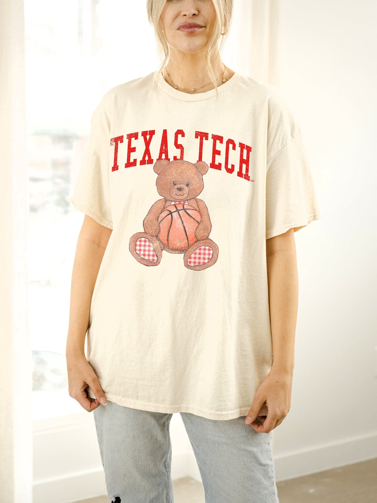 Texas Tech Basketball Bear Off White Thrifted Tee