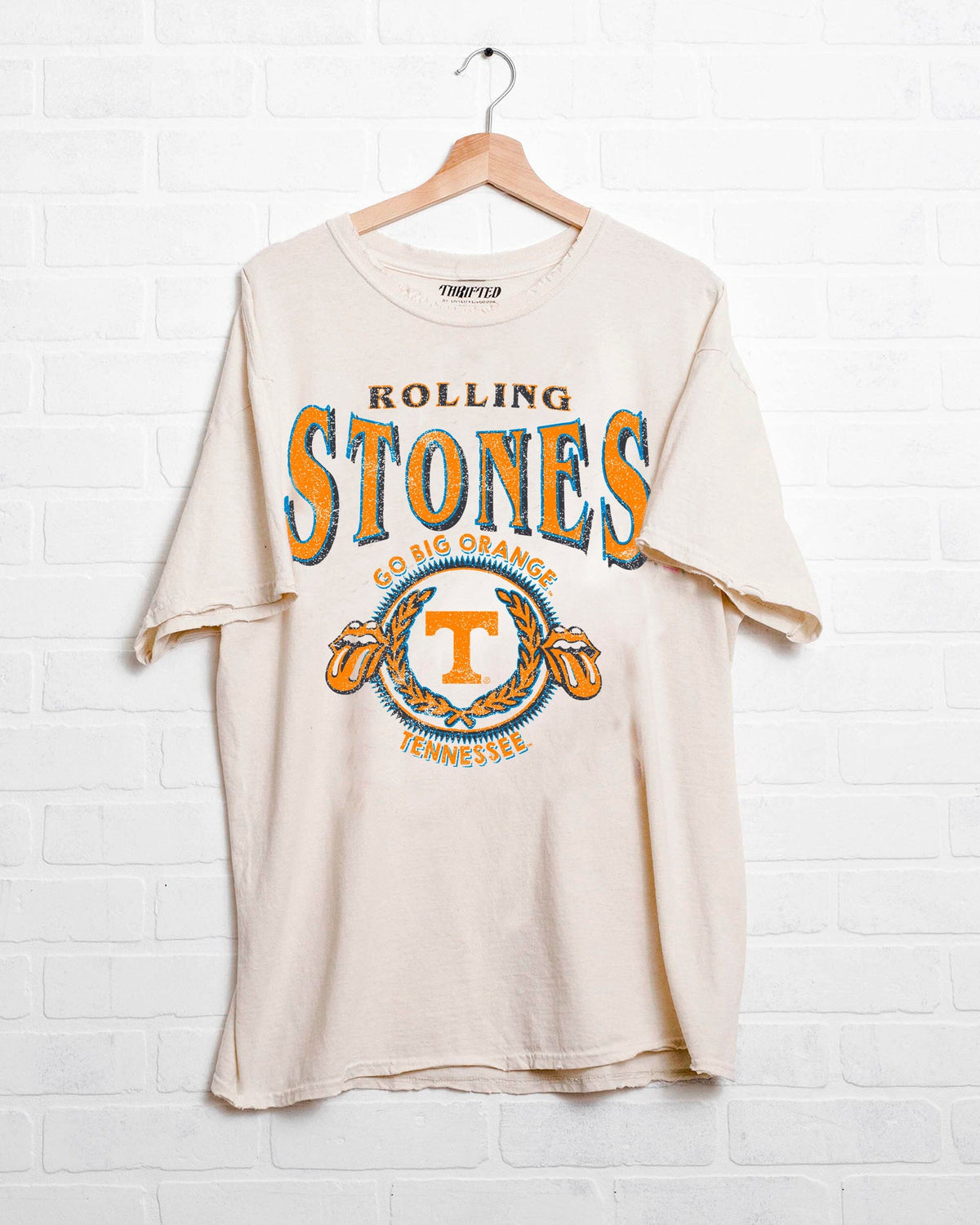 Rolling Stones Tennessee Vols College Seal Off White Thrifted Tee