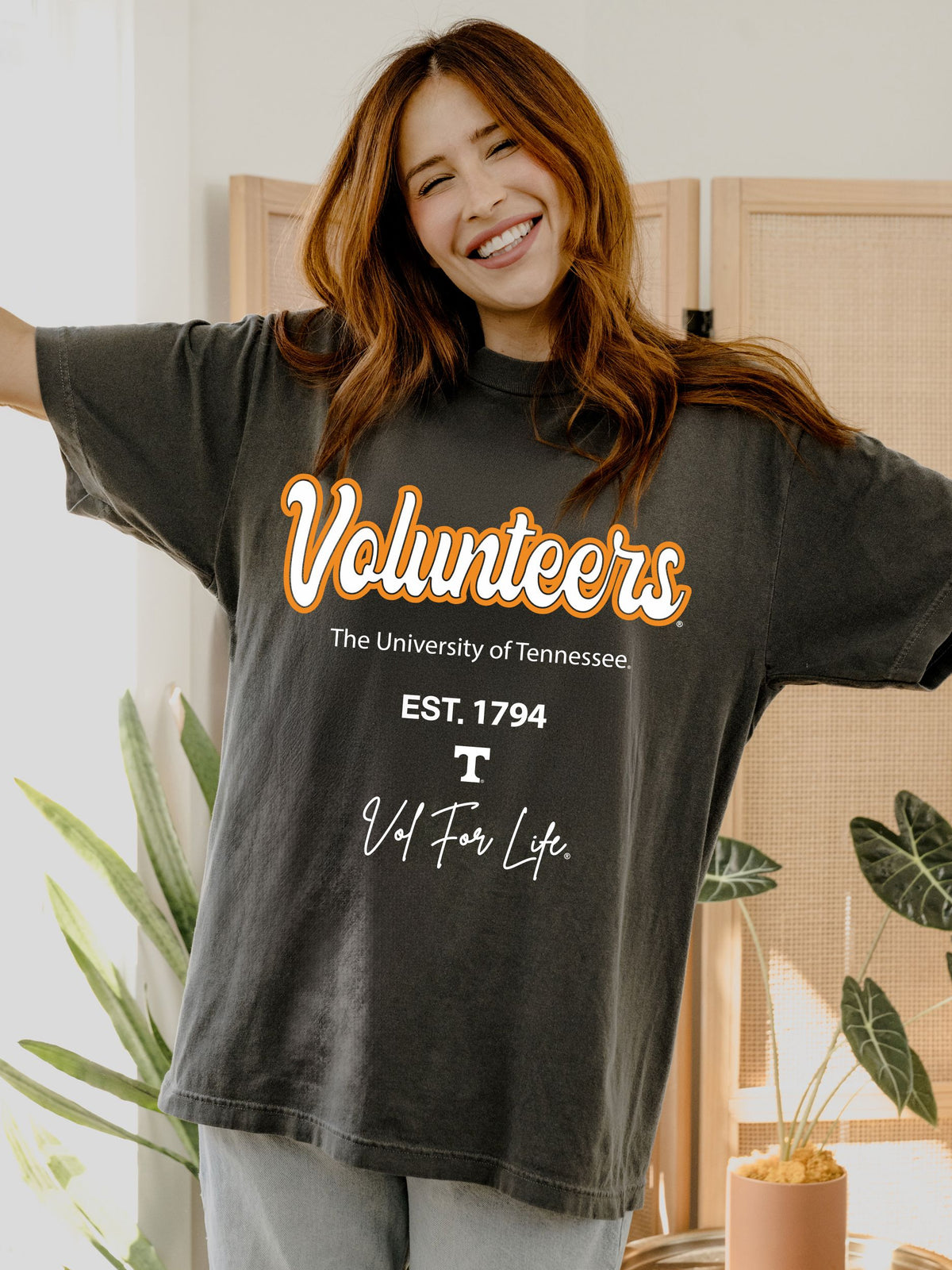 Tennessee Vols Letterman Black Thrifted Tee
