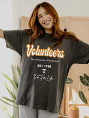 Tennessee Vols Letterman Black Thrifted Tee