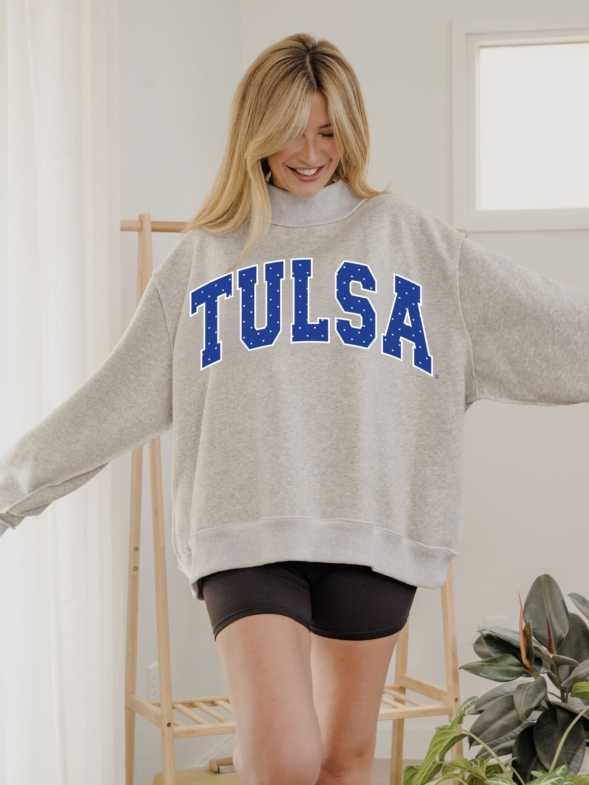 Tulsa Polka Dot Puff Ink Weekend Ash Gray Mock Neck Sweatshirt