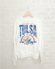 Tulsa Hurricane Established Date Helmet White Thrifted Sweatshirt