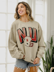 Nebraska Huskers Helmet Fade Sand Thrifted Sweatshirt