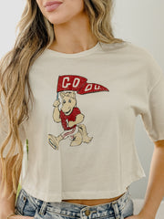 OU Sooners Mascot Flag Off White Cropped Tee