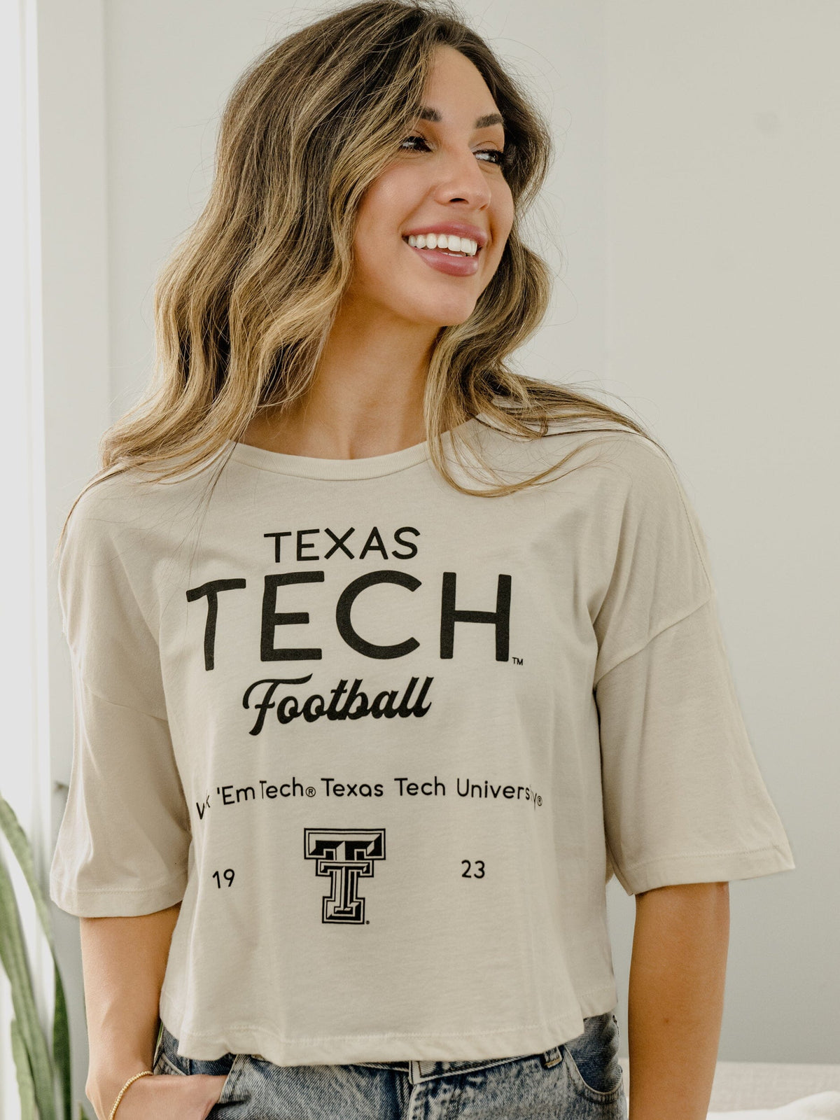 Texas Tech Shot Off White Cropped Tee