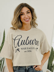 Auburn Tigers Established Bows Off White Cropped Tee