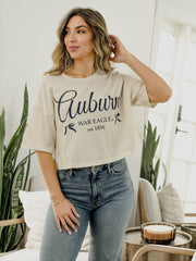 Auburn Tigers Established Bows Off White Cropped Tee