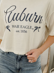 Auburn Tigers Established Bows Off White Cropped Tee