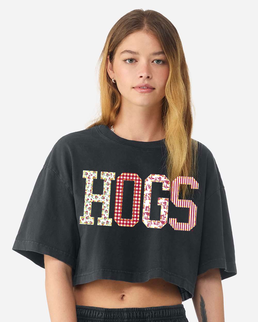 Hogs Quilted Puff Ink Washed Black Heavyweight Cropped Tee