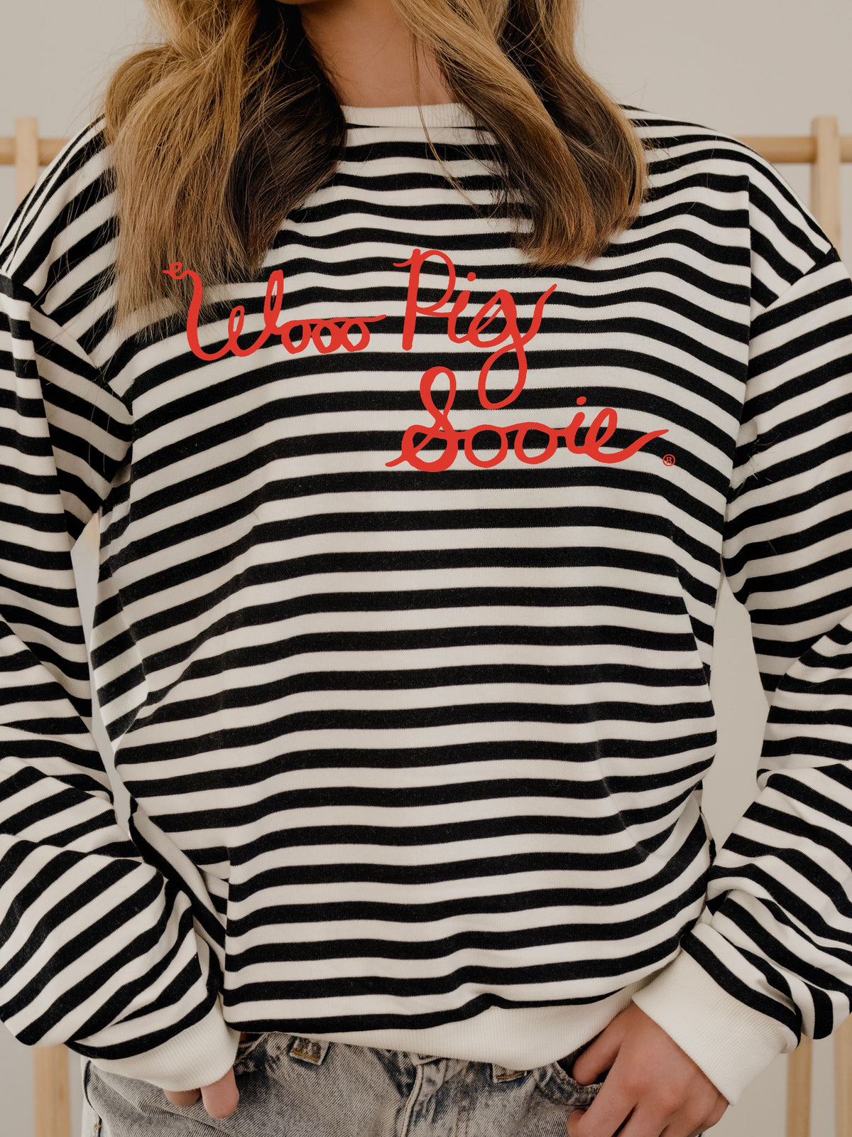 Arkansas Razorbacks Simple Script Black/White Stripe Hi Dive Sweatshirt