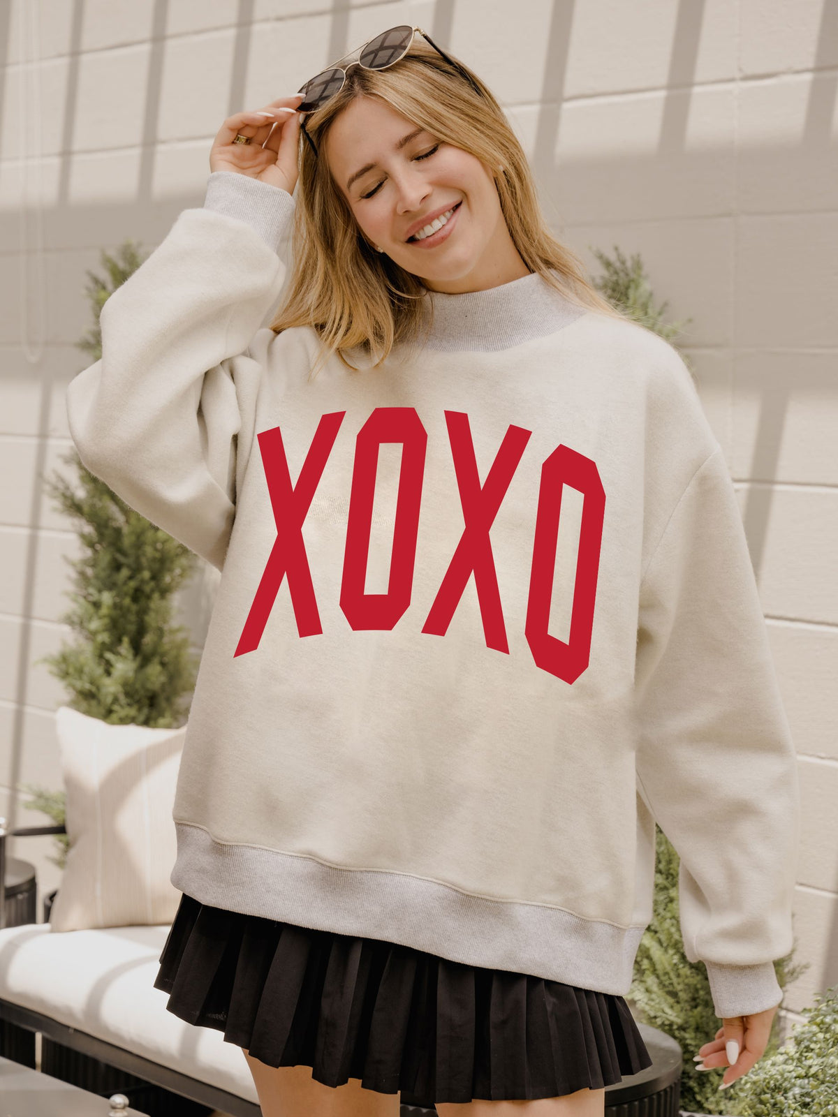 XOXO Valentine's Tall Boy Gray Mock Neck Reversible Sweatshirt