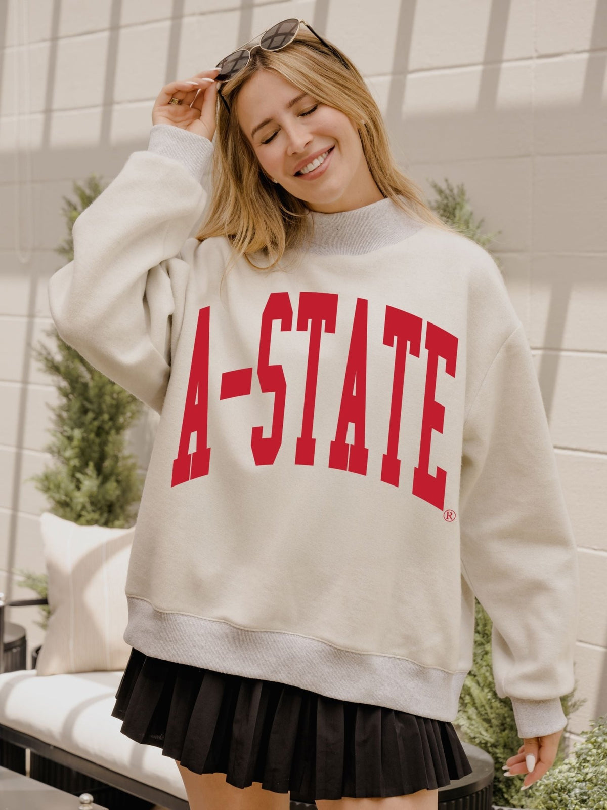 A-State Red Wolves Tall Boy Gray Mock Neck Reversible Sweatshirt