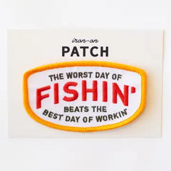 Fishin Beats Workin Patch Embroidered Iron On Patch