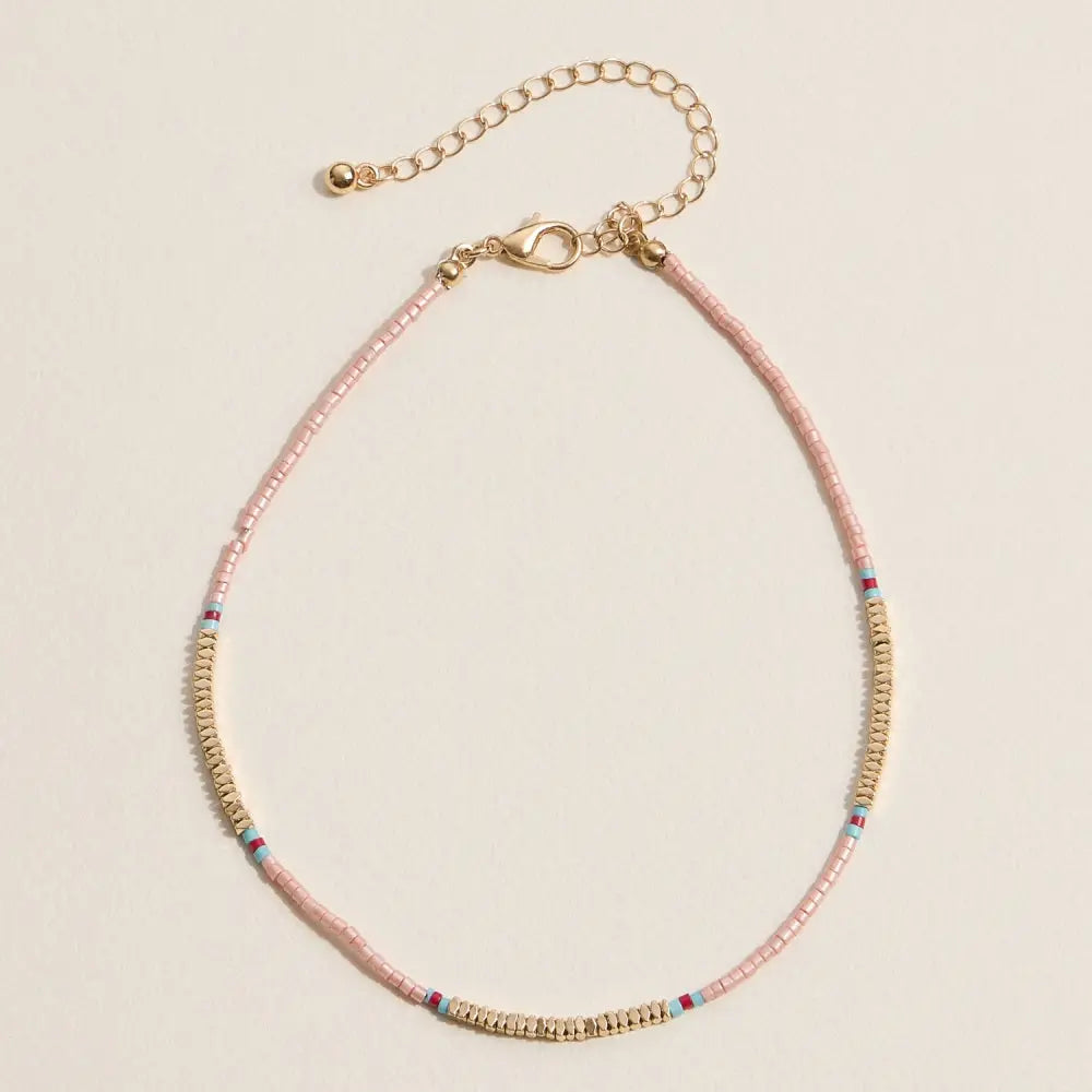 Colorful Seed Bead Anklet with Gold Accents