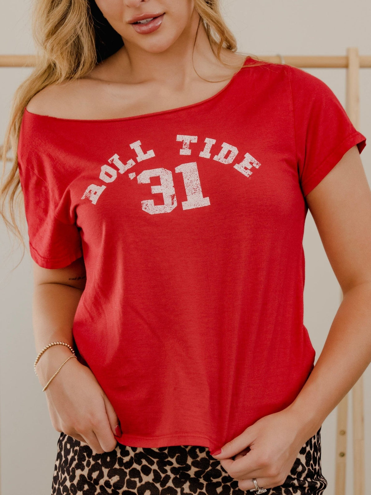 Alabama Crimson Tide College Arch Red Off Shoulder Tee