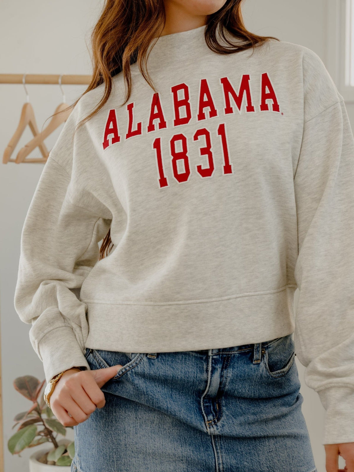 Alabama Crimson Tide College Block Puff Ink Gray Mock Neck Hi-Dive Sweatshirt