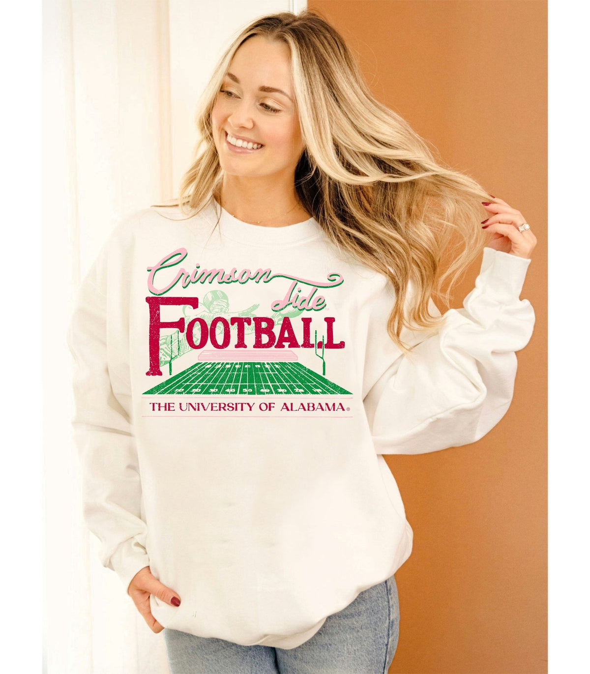 Alabama Crimson Tide Football Field White Sweatshirt