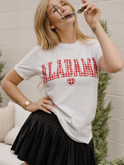 Alabama Crimson Tide Gingham Heart White Tee