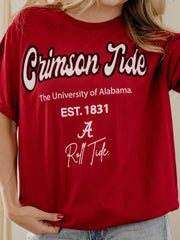 Alabama Crimson Tide Letterman Crimson Thrifted Tee