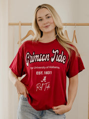 Alabama Crimson Tide Letterman Crimson Thrifted Tee