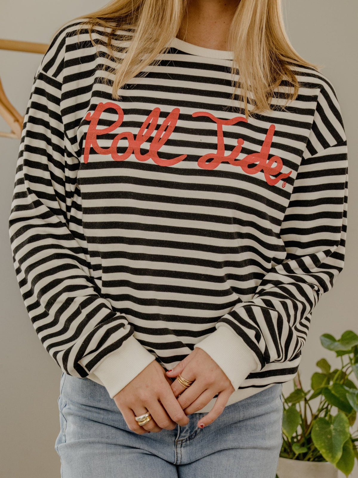 Alabama Crimson Tide Simple Script Black/White Stripe Hi Dive Sweatshirt