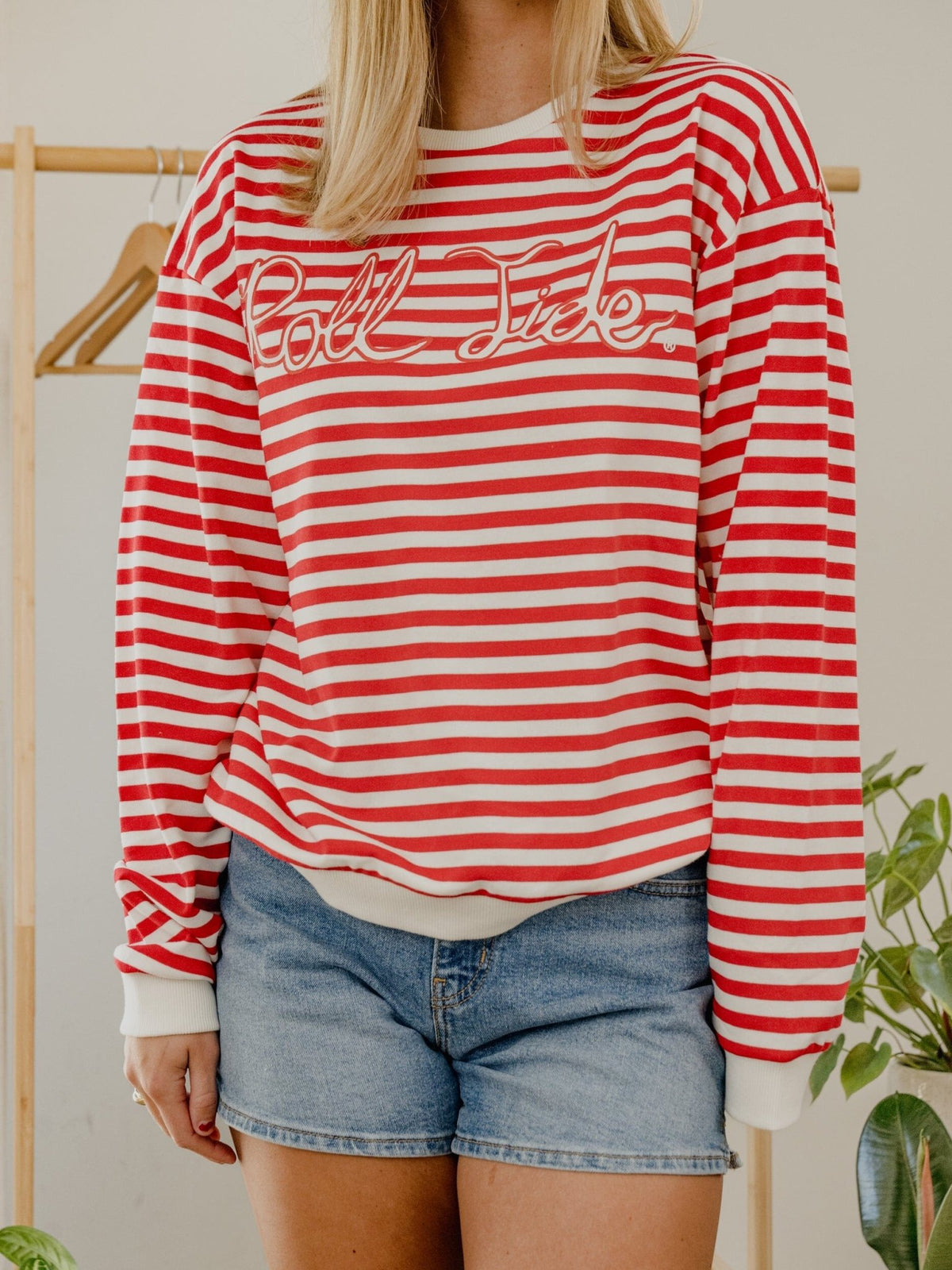 Alabama Crimson Tide Simple Script Red/White Stripe Hi Dive Sweatshirt