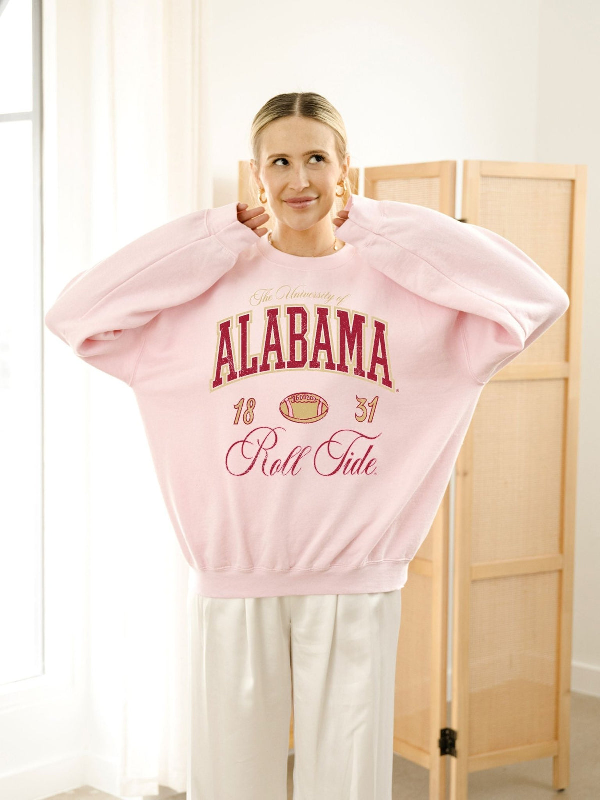 Alabama Crimson Tide Wave Arch Pink Thrifted Sweatshirt