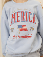 America Wave Arch Light Blue Thrifted Sweatshirt