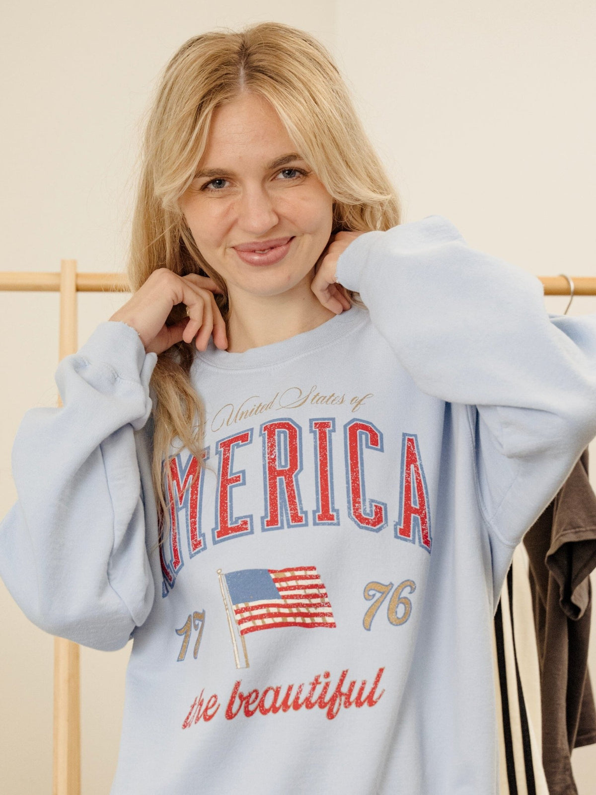 America Wave Arch Light Blue Thrifted Sweatshirt