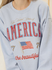 America Wave Arch Light Blue Thrifted Sweatshirt