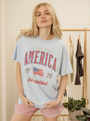 America Wave Arch Light Blue Thrifted Tee