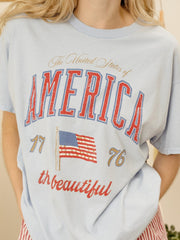 America Wave Arch Light Blue Thrifted Tee