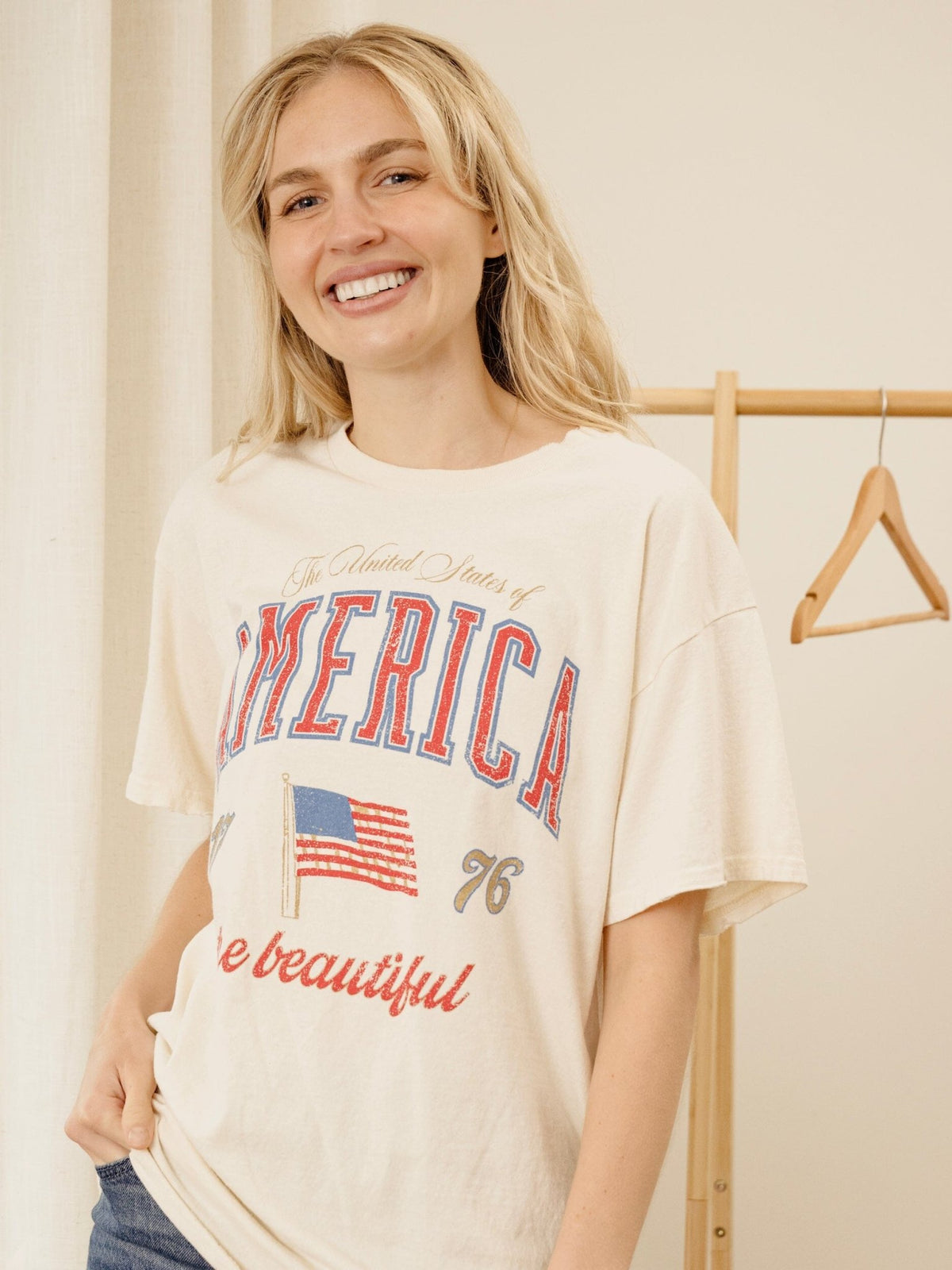 America Wave Arch Off White Thrifted Tee