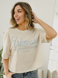 Arkansas Established Bows Off White Cropped Tee