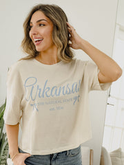 Arkansas Established Bows Off White Cropped Tee