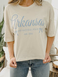 Arkansas Established Bows Off White Cropped Tee