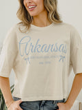 Arkansas Established Bows Off White Cropped Tee