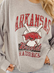 Arkansas Razorbacks Baseball Gray Thrifted Sweatshirt