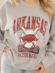 Arkansas Razorbacks Baseball Gray Thrifted Sweatshirt
