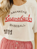 Arkansas Razorbacks Baseball Stencil Off White Cropped Tee