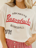 Arkansas Razorbacks Baseball Stencil Off White Cropped Tee