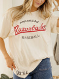 Arkansas Razorbacks Baseball Stencil Off White Thrifted Tee