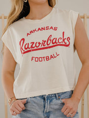 Arkansas Razorbacks Football Stencil Off White Tank