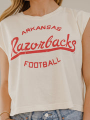 Arkansas Razorbacks Football Stencil Off White Tank