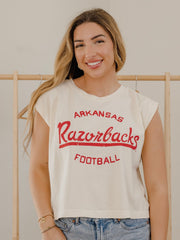 Arkansas Razorbacks Football Stencil Off White Tank