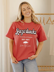 Arkansas Razorbacks Letterman Red Thrifted Tee