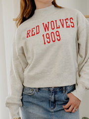ASU Red Wolves College Block Puff Ink Gray Mock Neck Hi-Dive Sweatshirt