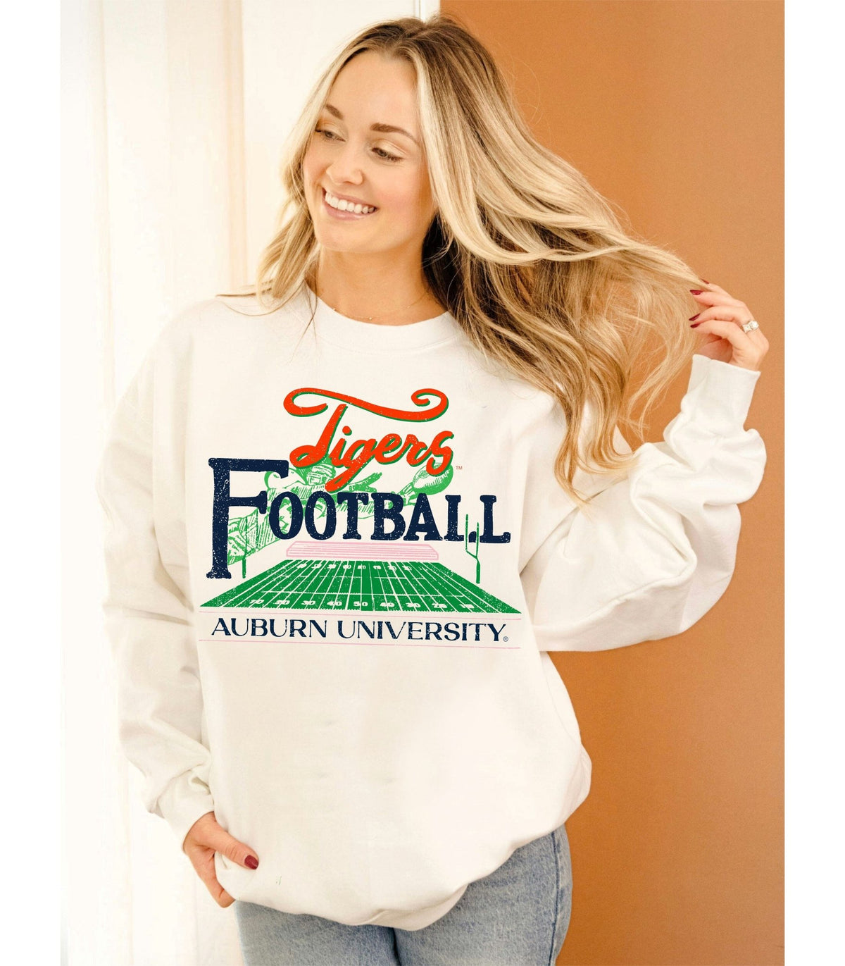 Auburn Tigers Football Field White Sweatshirt